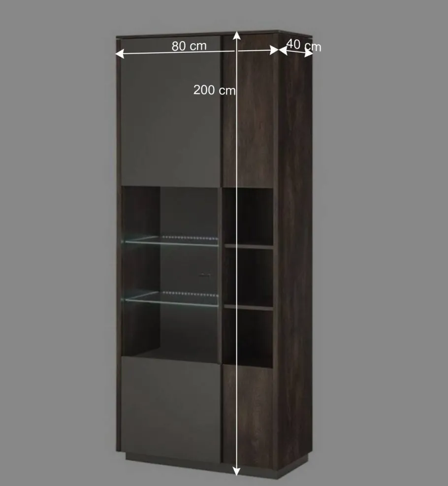 Outlet Wohnen Vitrine Schrank in Anthrazit und Eiche Dunkel - Mundo