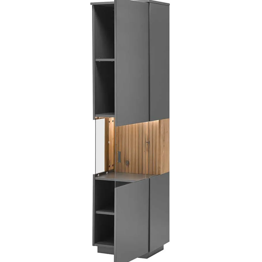 Sale Wohnen Vitrinenschrank in Anthrazit & Eiche Bianco - Cruzca