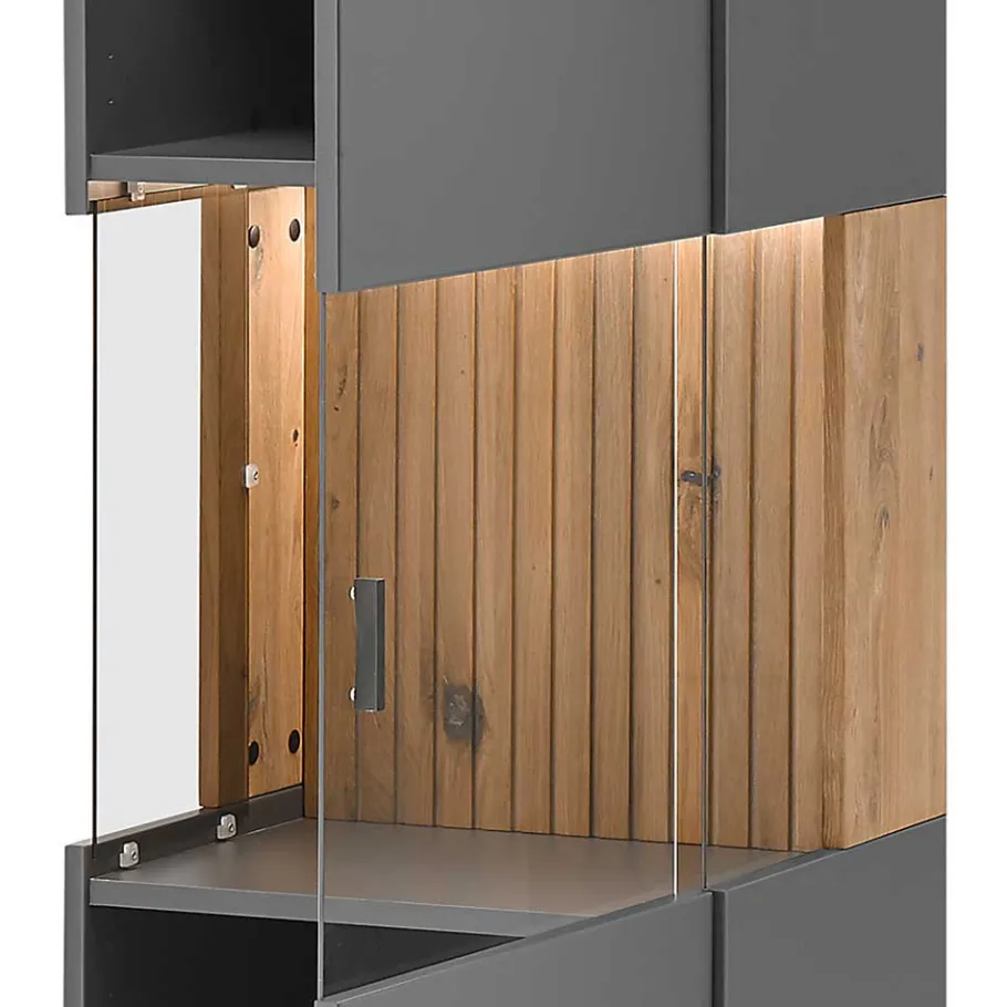 Sale Wohnen Vitrinenschrank in Anthrazit & Eiche Bianco - Cruzca
