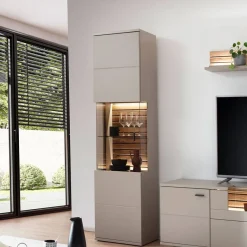 Hot Wohnen Vitrinenschrank in Grau mit Wildeiche - Teorina