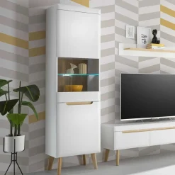 Online Wohnen Vitrinenschrank in Weiß mit Eiche - Ginko