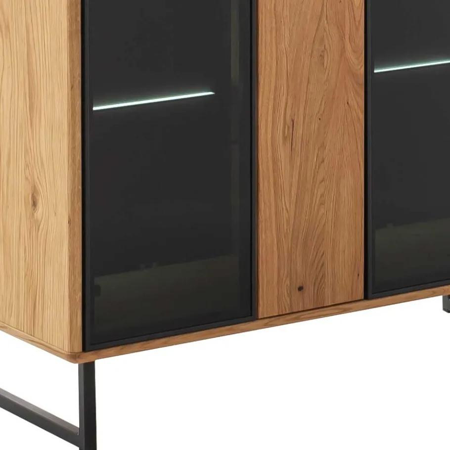 New Wohnen Vitrinenschrank in Wildeiche & Anthrazit - Flacona