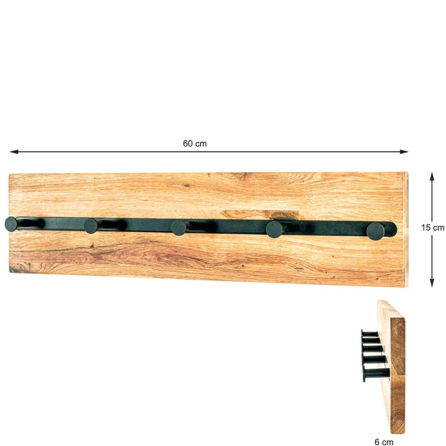 Outlet Wohnen Wandgarderobe aus Metall & Eichenholz - Cornello