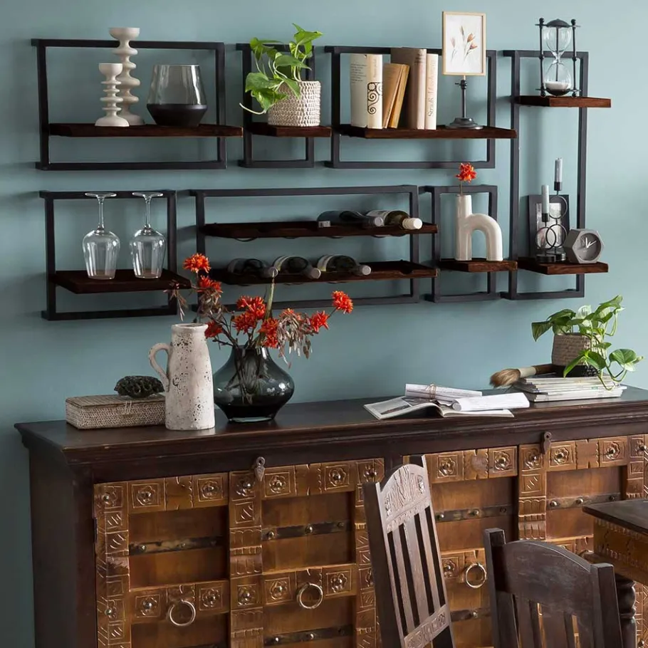 Clearance Wohnen Wandhängeregal aus Recyclingholz Teak - Solapura