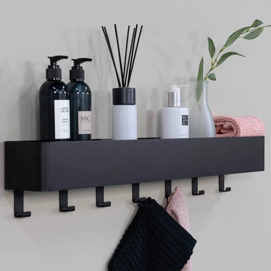 New Wohnen Wandregal mit Haken aus schwarzem Stahl - Romance