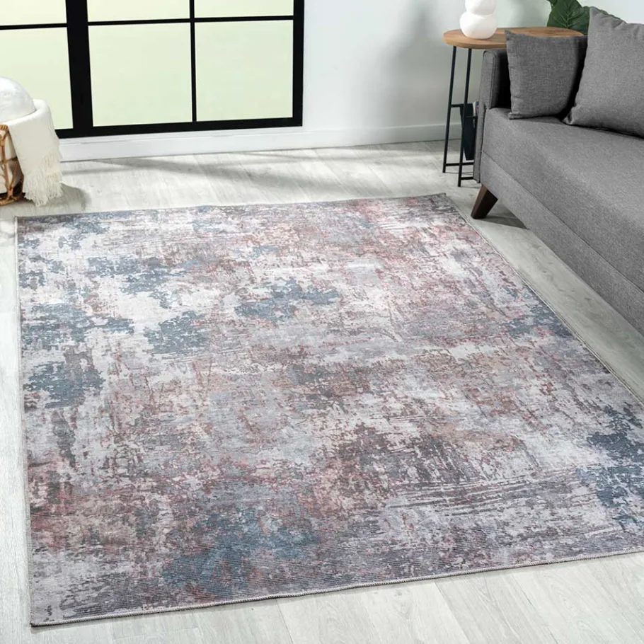 Clearance Wohnen Waschbarer Teppich in Blaugrau und Terracotta - Ursela