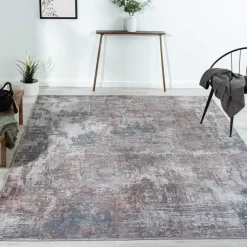 Clearance Wohnen Waschbarer Teppich in Blaugrau und Terracotta - Ursela
