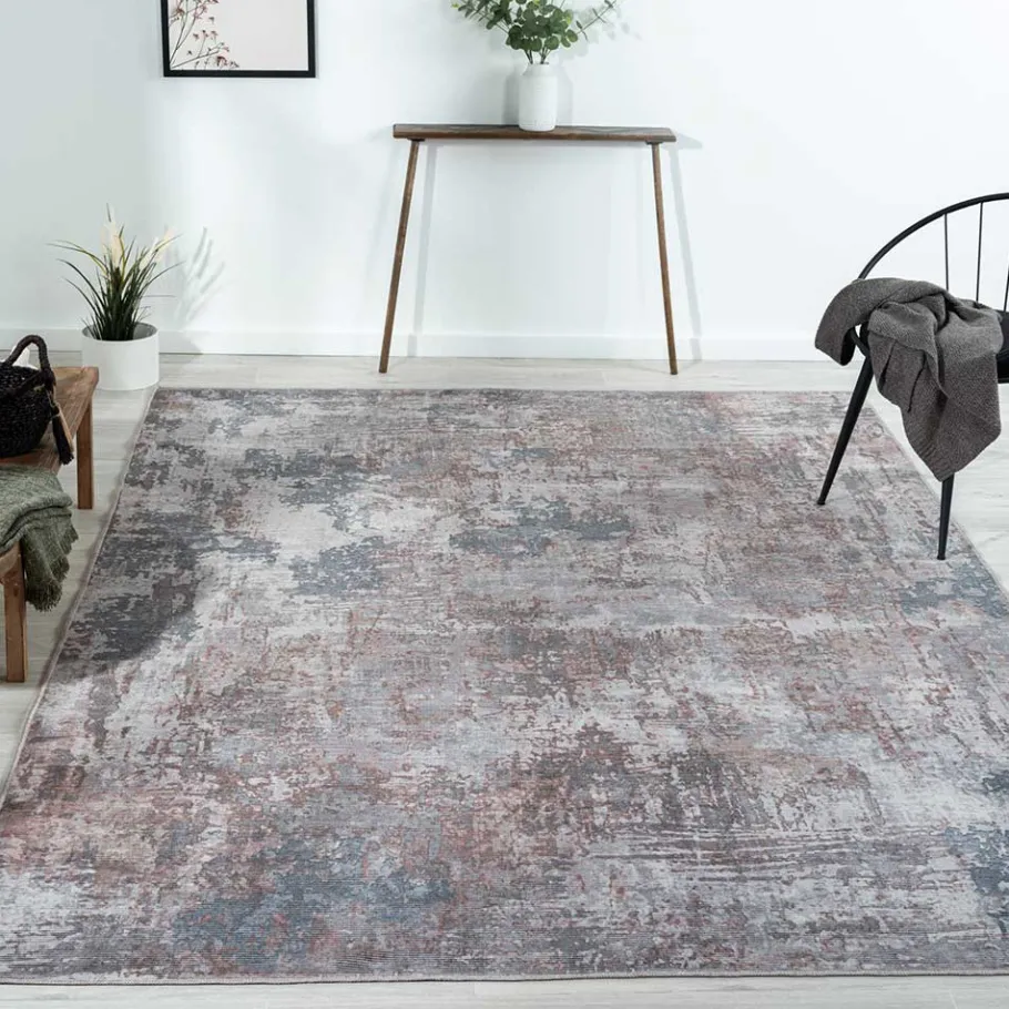 Clearance Wohnen Waschbarer Teppich in Blaugrau und Terracotta - Ursela