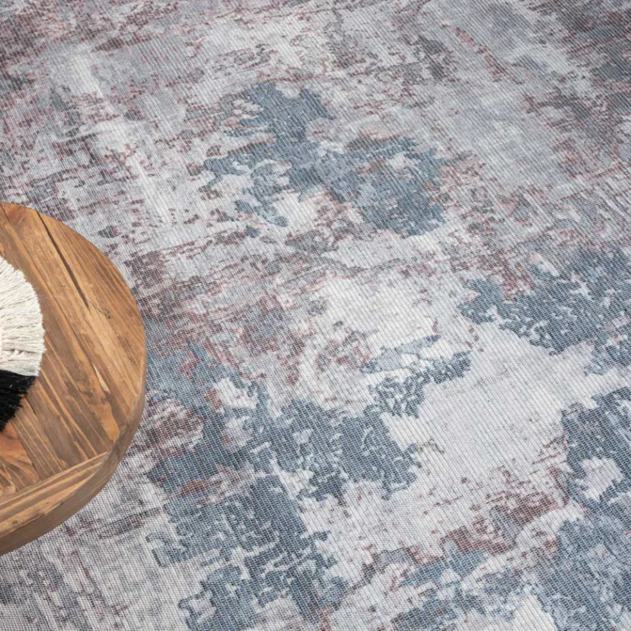 Clearance Wohnen Waschbarer Teppich in Blaugrau und Terracotta - Ursela