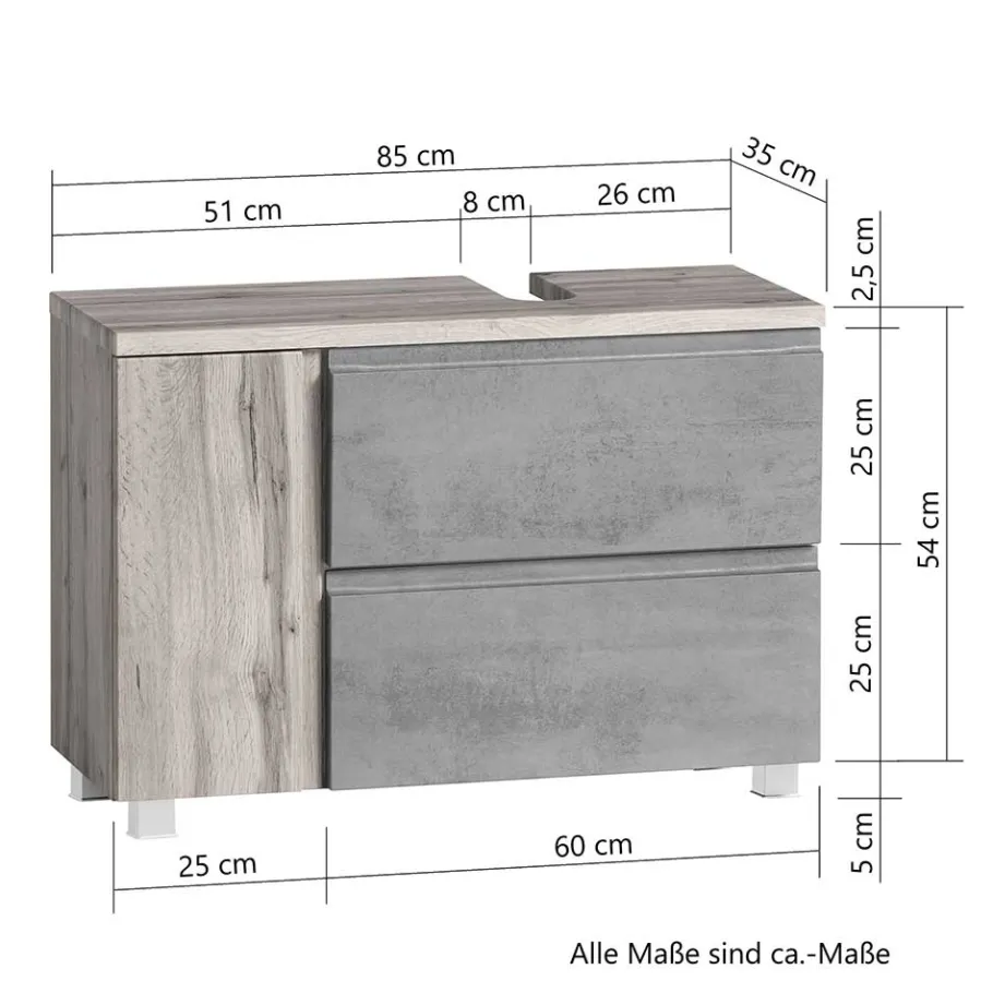 Hot Wohnen Waschbeckenschrank mit Tür & Klappe & Schublade - Mia