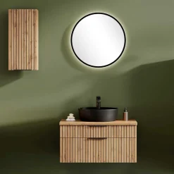 Best Wohnen Waschkonsole & LED Spiegel & Hängeschrank - Crystoga I (dreiteilig)