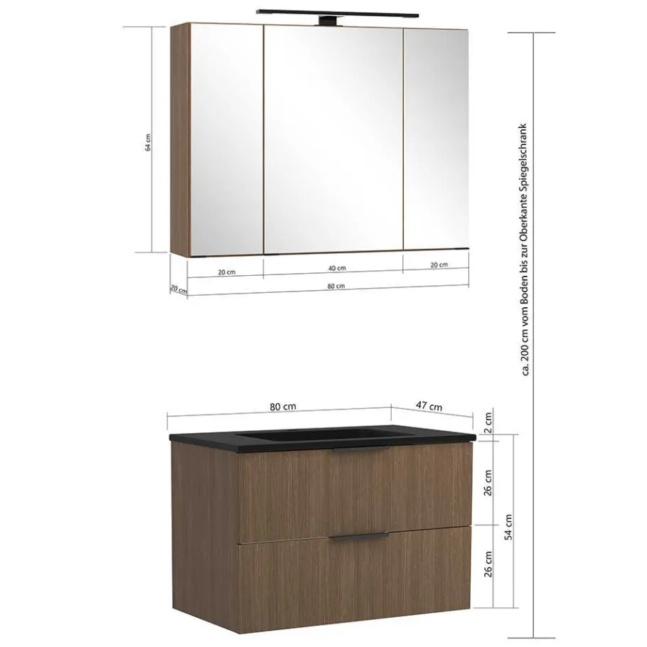 Discount Wohnen Waschplatz Kombi mit schwarzem Becken - Ucaida (dreiteilig)