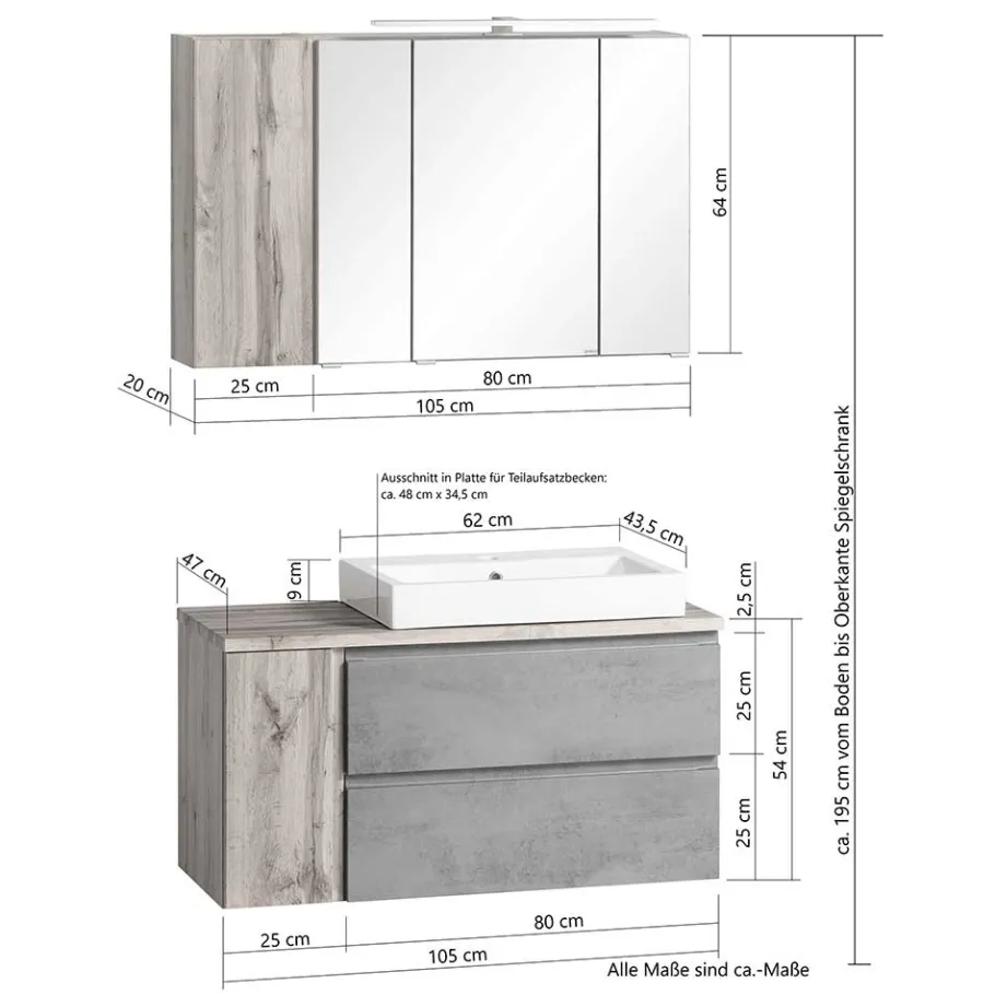 Best Wohnen Waschtisch Kombination 105 cm breit - Mia (zweiteilig)