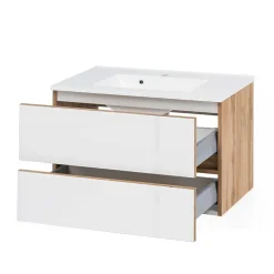 Discount Wohnen Waschtisch Möbel & Hochschrank Set - Vrendina (dreiteilig)