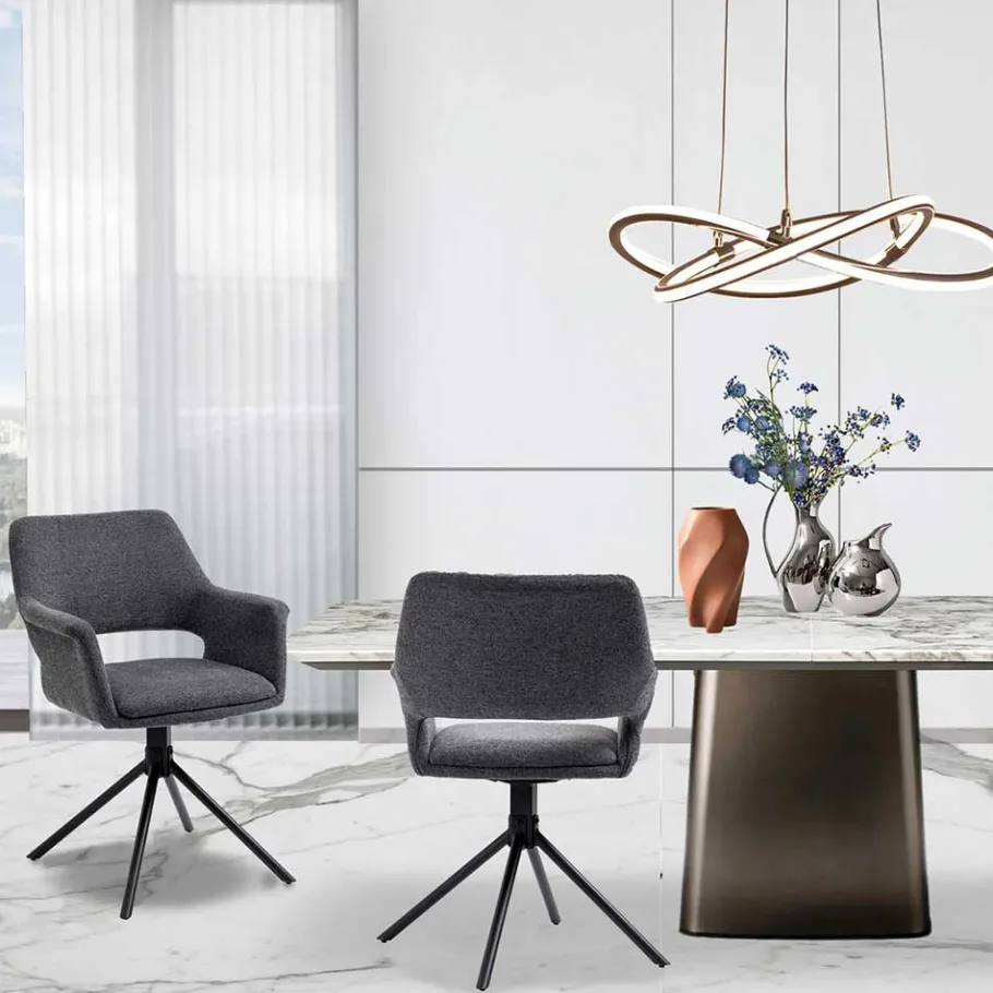 Outlet Wohnen Webstoff Tischsessel drehbar - Lameiro (2er Set)