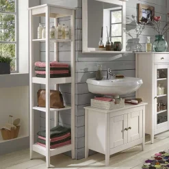 Sale Wohnen Weiß lasiertes Badezimmer Regal aus Kiefer massiv - Lousias