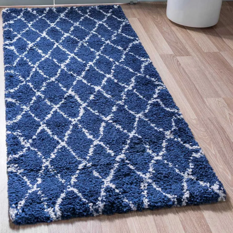 Sale Wohnen Weicher Läufer Teppich mit Hochflor in Blau - Tanko
