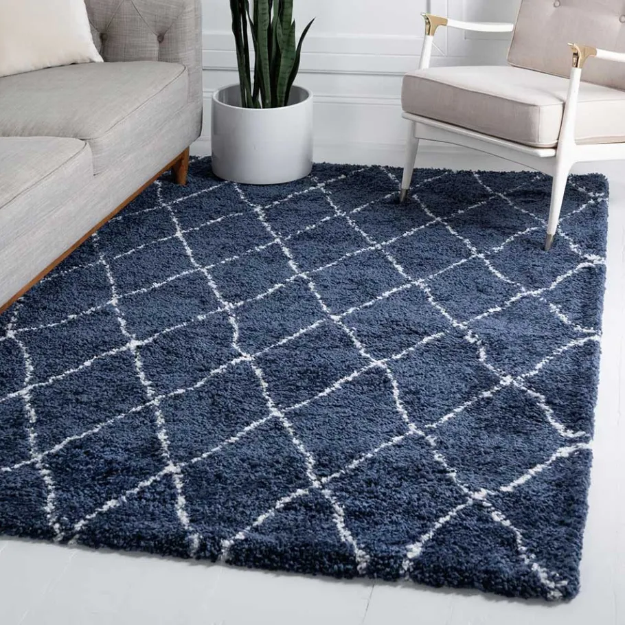 Sale Wohnen Weicher Läufer Teppich mit Hochflor in Blau - Tanko