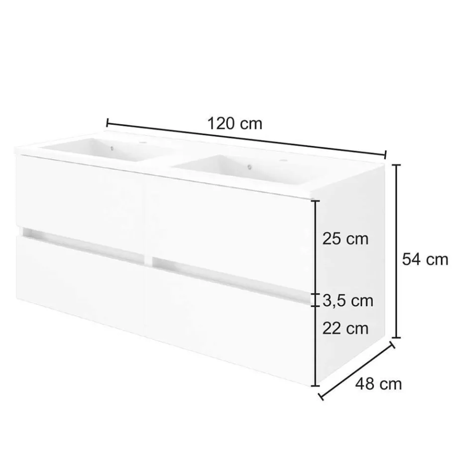 Outlet Wohnen Weiße Doppelwaschplatz Kombi - Vandan (zweiteilig)