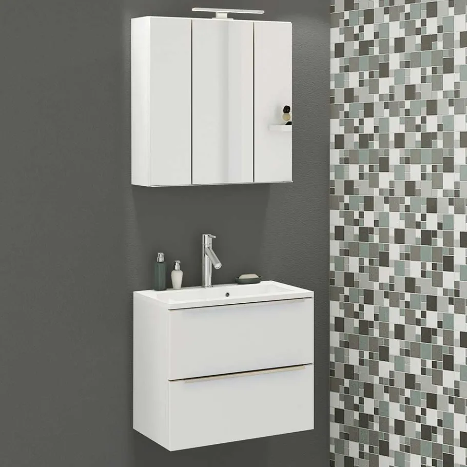 Best Wohnen Weiße Waschkonsole & Spiegelschrank - Livendas (zweiteilig)