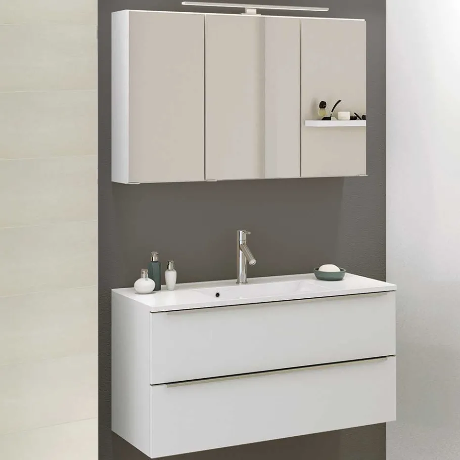 Best Wohnen Weiße Waschkonsole & Spiegelschrank - Livendas (zweiteilig)