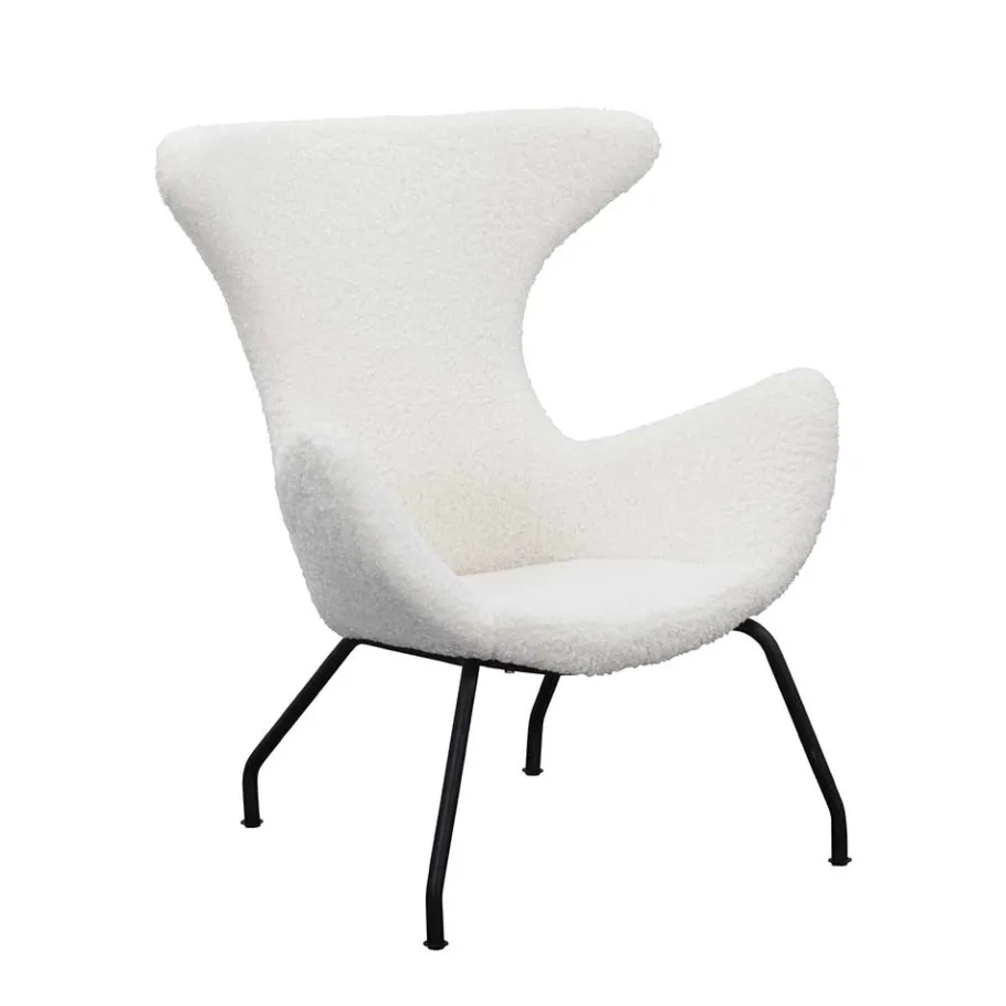Best Wohnen Weißer Design Ohrensessel mit Plüschbezug - Nicrobar