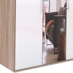 Outlet Wohnen Weißer Kleiderschrank mit Spiegel mittig - Bosays