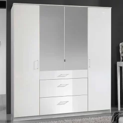Best Wohnen Weißer Kleiderschrank mit Spiegel - 179x199x58 cm - Venture