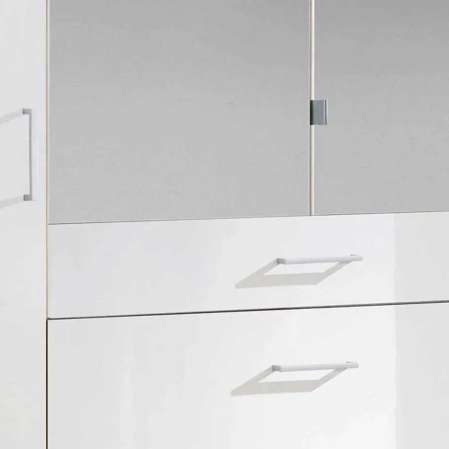 Best Wohnen Weißer Kleiderschrank mit Spiegel - 179x199x58 cm - Venture