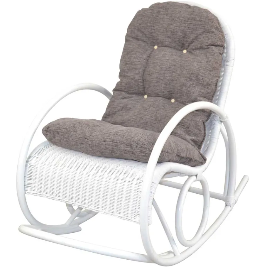 New Wohnen Weißer Schaukelstuhl aus Rattangeflecht - Vilatata
