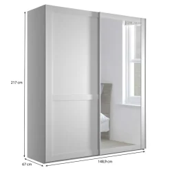 Outlet Wohnen Weißer Schwebetüren-Schrank mit Spiegel - Flinn