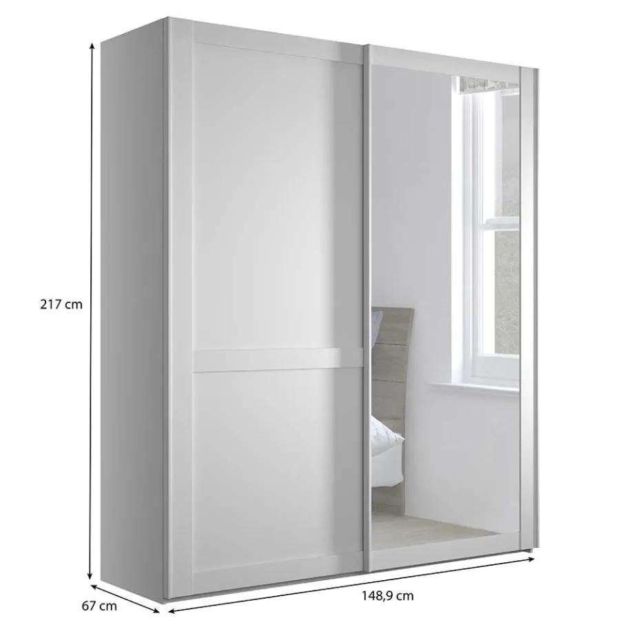 Outlet Wohnen Weißer Schwebetüren-Schrank mit Spiegel - Flinn
