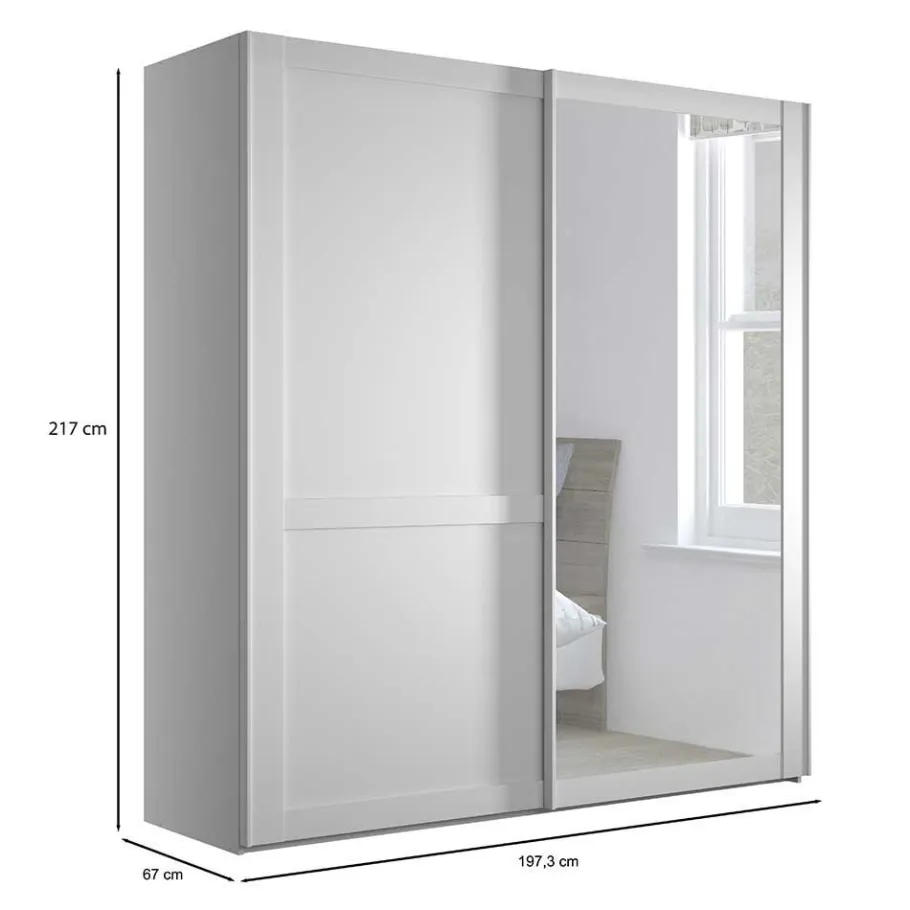 Outlet Wohnen Weißer Schwebetüren-Schrank mit Spiegel - Flinn