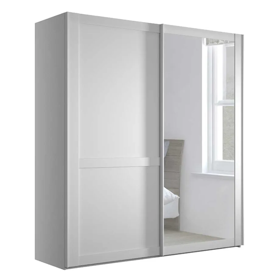 Outlet Wohnen Weißer Schwebetüren-Schrank mit Spiegel - Flinn