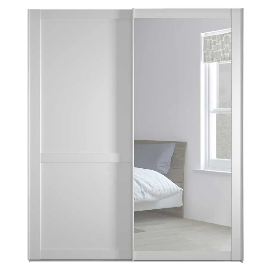 Outlet Wohnen Weißer Schwebetüren-Schrank mit Spiegel - Flinn