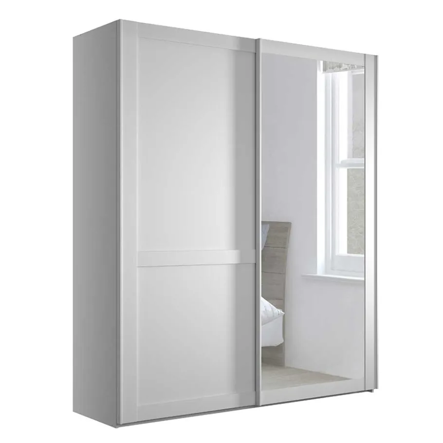 Outlet Wohnen Weißer Schwebetüren-Schrank mit Spiegel - Flinn