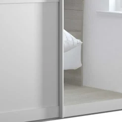 Outlet Wohnen Weißer Schwebetüren-Schrank mit Spiegel - Flinn