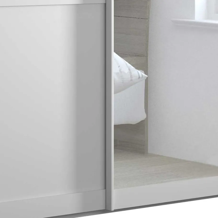 Outlet Wohnen Weißer Schwebetüren-Schrank mit Spiegel - Flinn