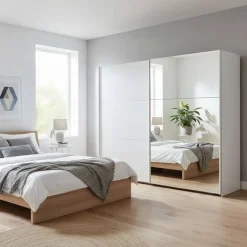 Best Wohnen Weißer 2-türiger Kleiderschrank mit Schiebetüren - Abelina