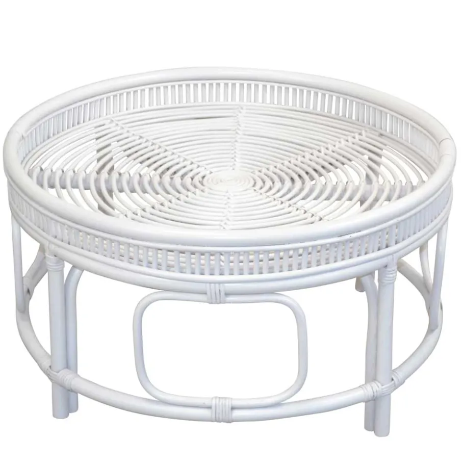 Outlet Wohnen Weißer Wohnzimmertisch aus Rattan - Lovran