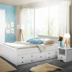 Hot Wohnen Weißes Bett & Nachttische - Velriva (dreiteilig)