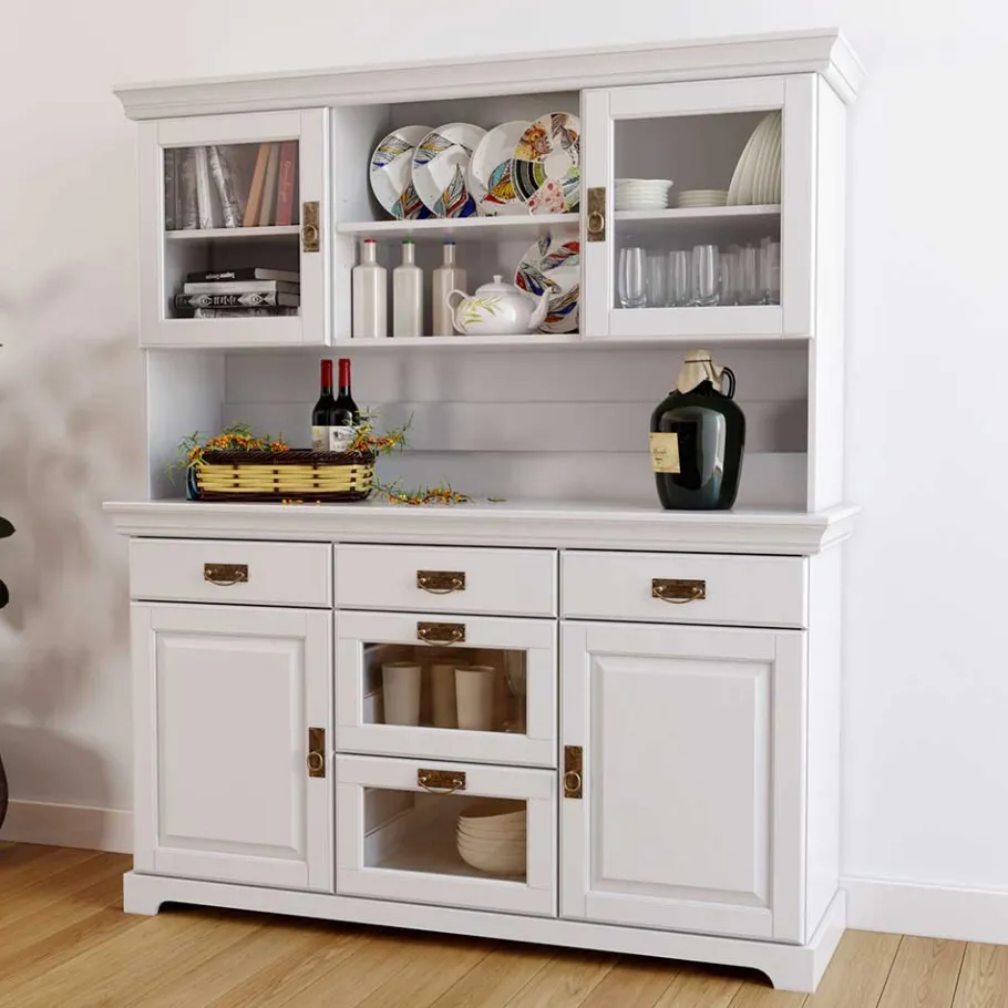 Discount Wohnen Weißes Buffet Schrank aus Kiefer massiv - Akbelev