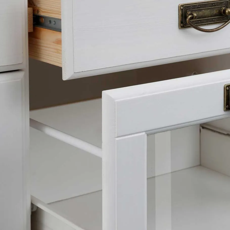 Discount Wohnen Weißes Buffet Schrank aus Kiefer massiv - Akbelev