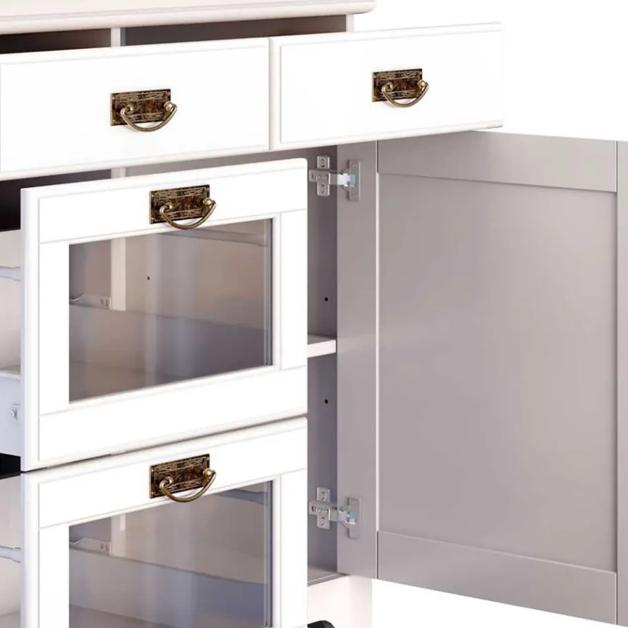 Discount Wohnen Weißes Buffet Schrank aus Kiefer massiv - Akbelev