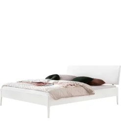 Outlet Wohnen Weißes Doppelbett aus Buche massiv & Kunstleder - Suzana