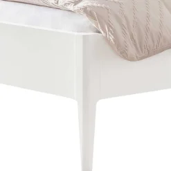 Outlet Wohnen Weißes Doppelbett aus Buche massiv & Kunstleder - Suzana