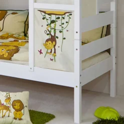 Outlet Wohnen Weißes Hausbett aus Kiefernholz 90x200 Drois mit Tier Motiven