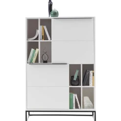 Discount Wohnen Weißes Highboard mit 8 Fächern & 2 Türen - Enkraja