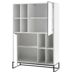 Discount Wohnen Weißes Highboard mit 8 Fächern & 2 Türen - Enkraja