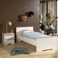 New Wohnen Weißes Jugendbett & Nachtkommode - Eldrus (zweiteilig)